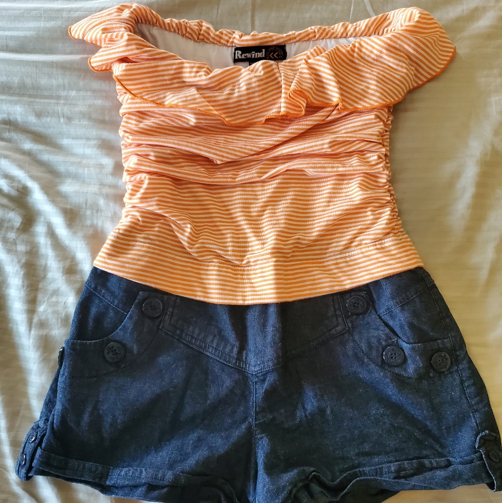 Tube Top with Stretch Jean Shorts Romper!!